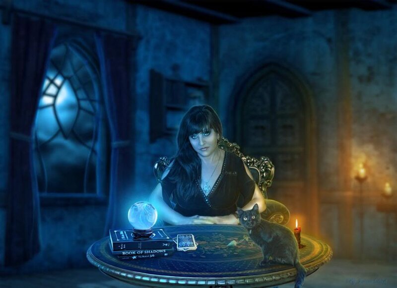 Woman with Cat at Table — Blue