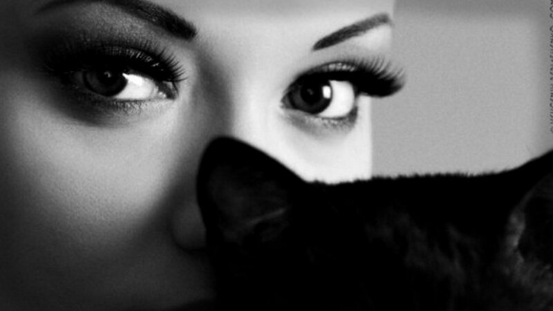 Woman with Cat — Black, Dramatic