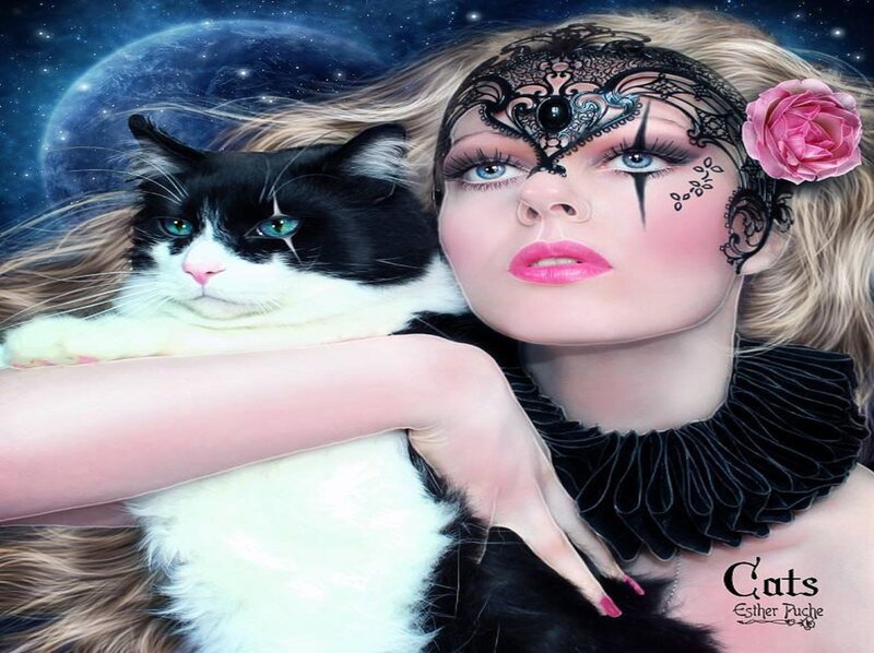 Woman with Cat — Black, Fantasy