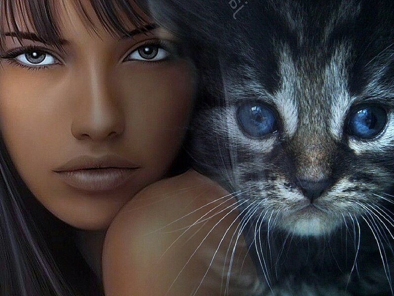 Woman with Cat — Brown