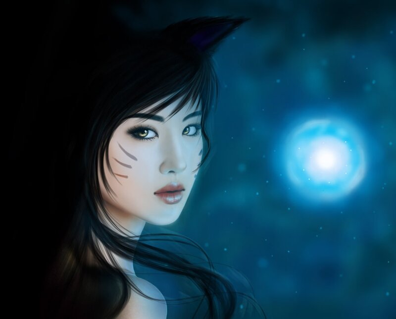 Woman with Cat Ears — Blue, Mysterious