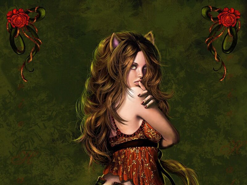 Woman with Cat Ears — Green