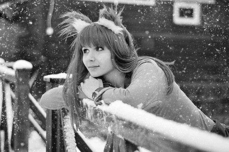 Woman with Cat Ears in Snow