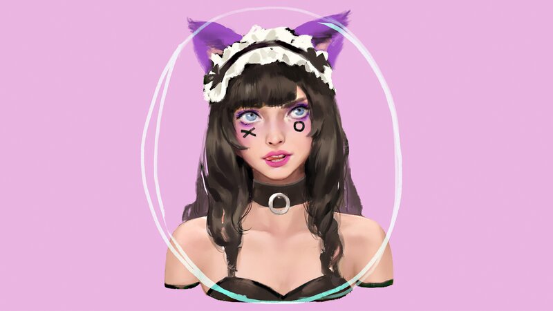 Woman with Cat Ears — Pink, Playful