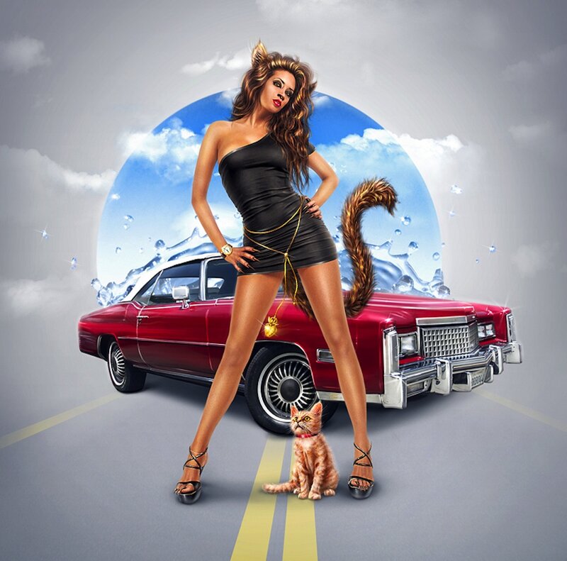 Woman with Cat Ears — Red, Dramatic