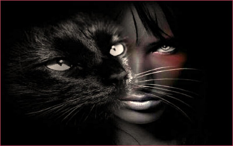 Woman with Cat Face — Black, Dramatic