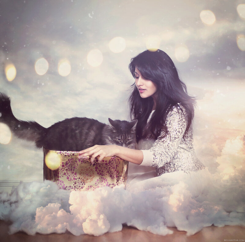 Woman with Cat in Box