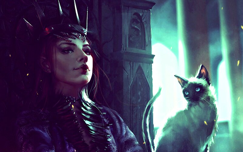 Woman with Cat in Castle
