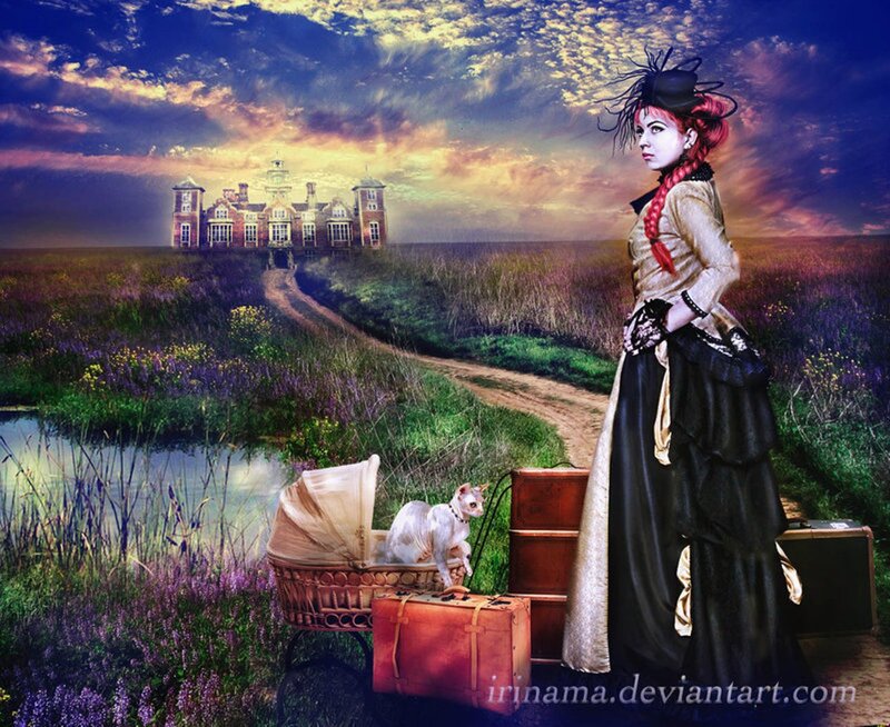 Woman with Cat in Field — Purple