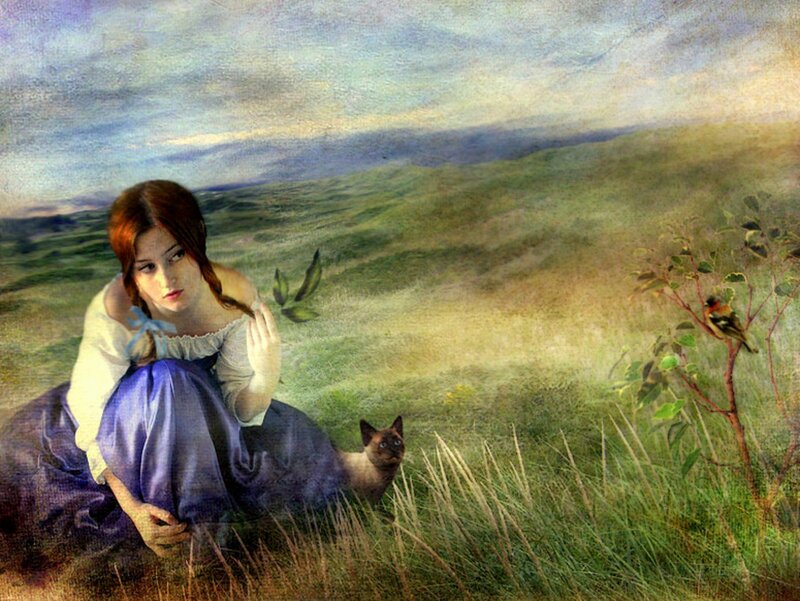 Woman with Cat in Field