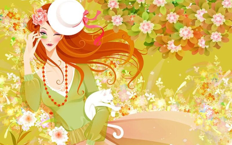 woman with cat in flowers