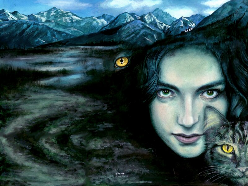 Woman with Cat in Mountains