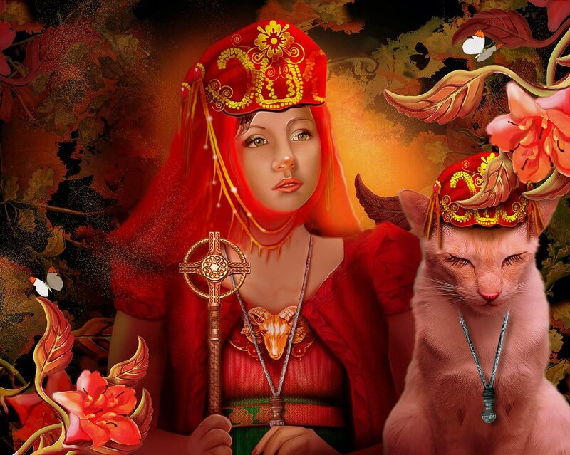 Woman with Cat in Red
