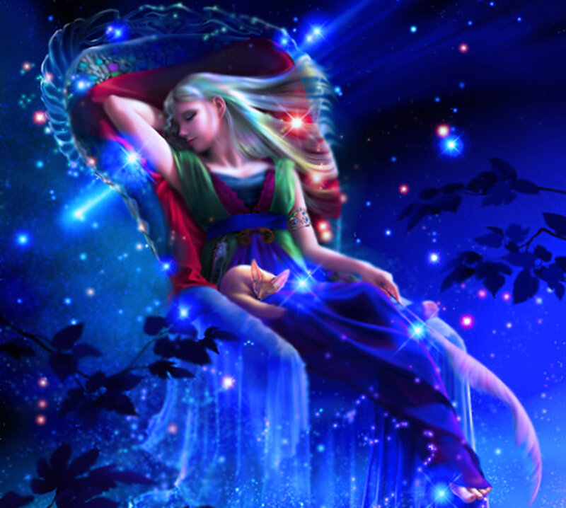 Woman with Cat in Stars