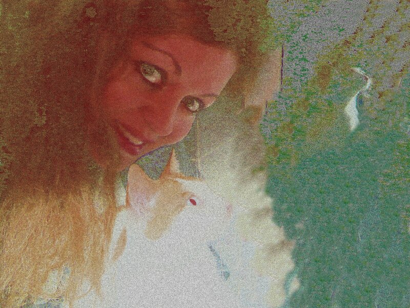woman with cat in textured image