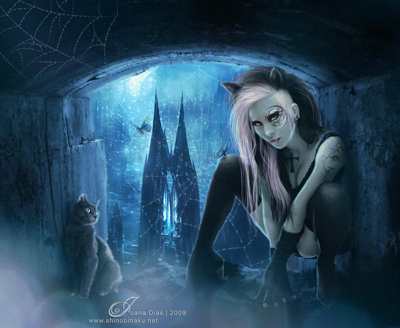 Woman with Cat in Tunnel