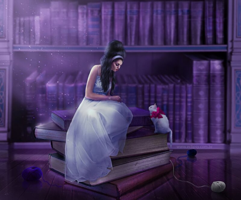 Woman with Cat on Books