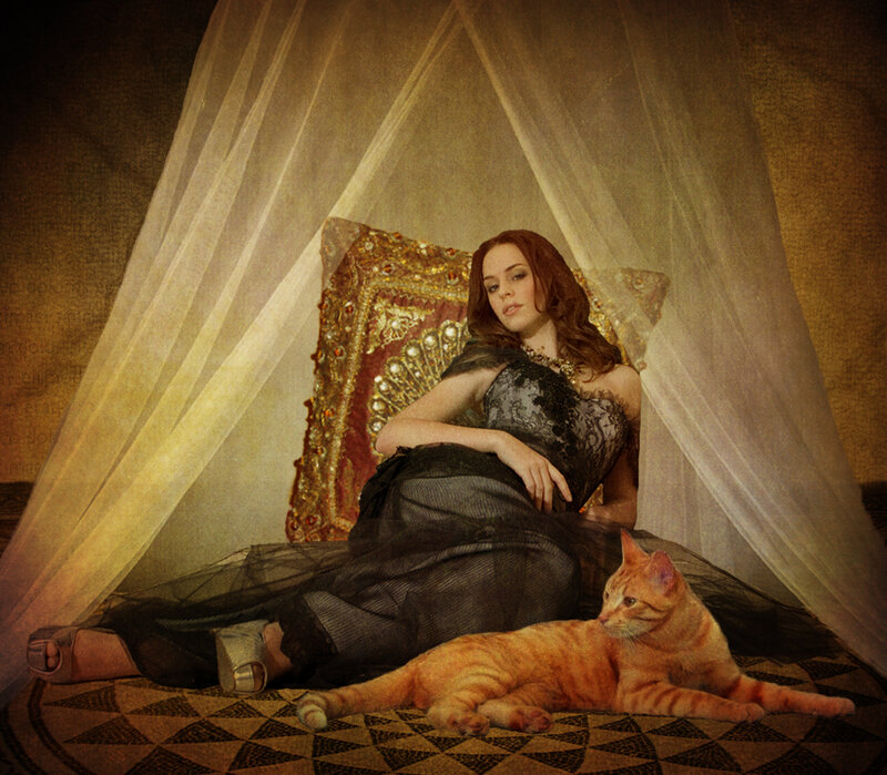 Woman with Cat on Floor — Brown