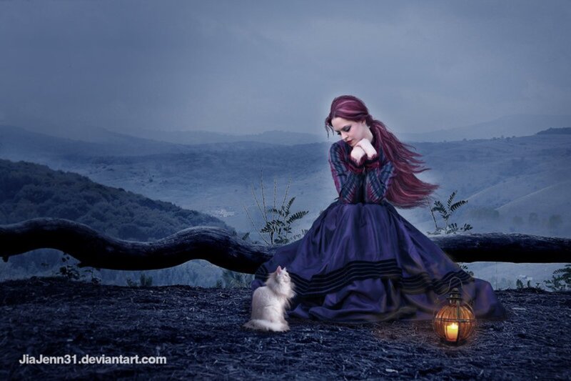 Woman with Cat on Hill