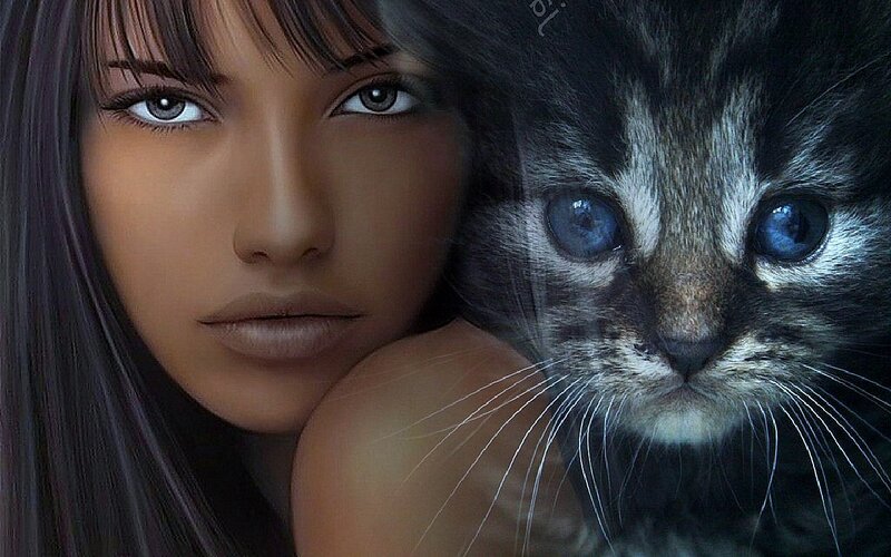 woman with cat portrait