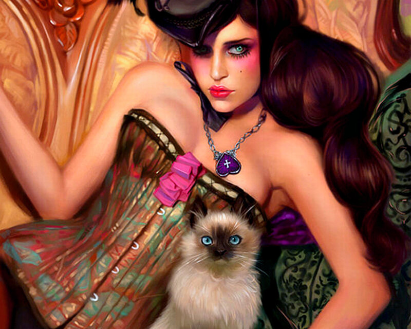 Woman with Cat — Purple, Dramatic