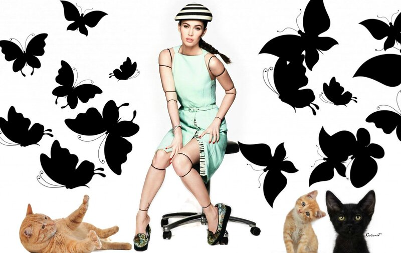 Woman with Cats and Butterflies