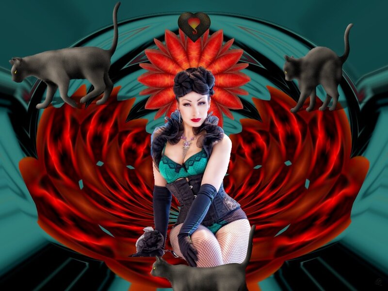 Woman with Cats — Red