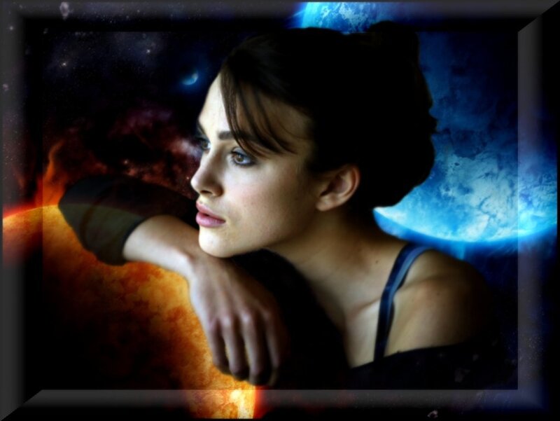 woman with celestial background