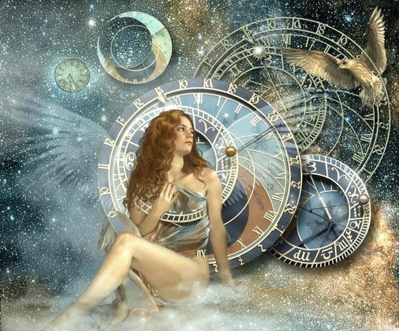 woman with celestial clocks