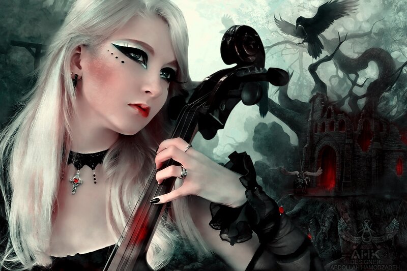 Woman with Cello — Black, Dark