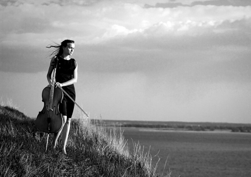 Woman with Cello — Black, Serene