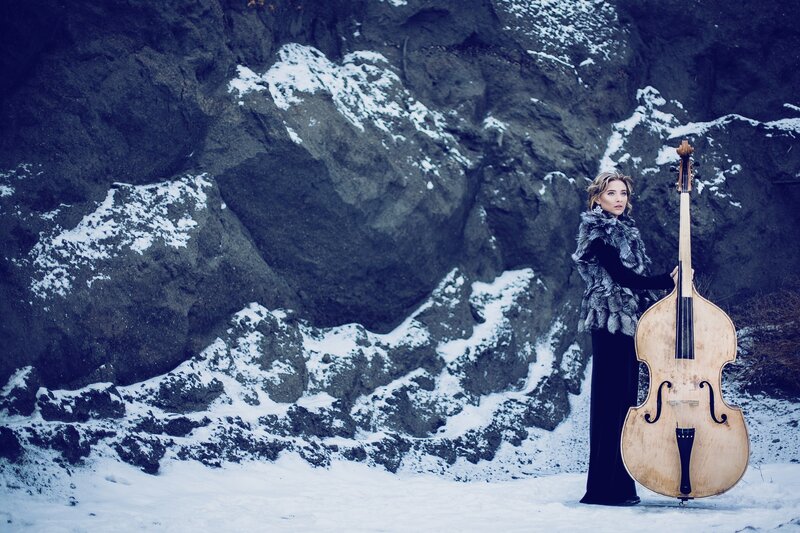 Woman with Cello — Blue, Dramatic