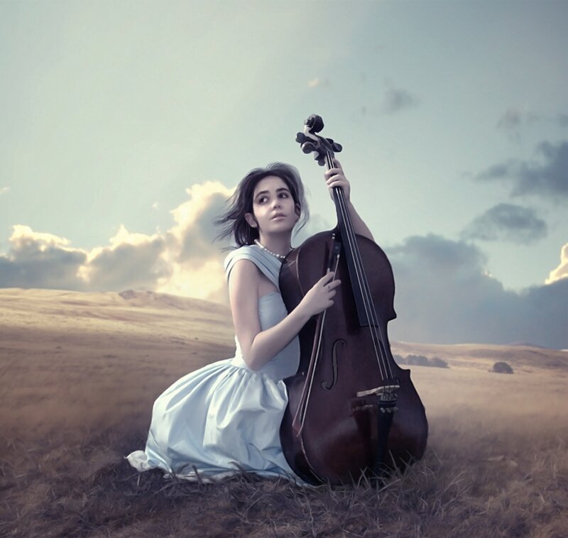 Woman with Cello — Blue