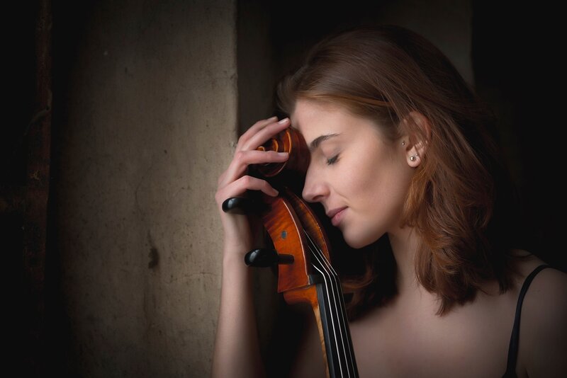 Woman with Cello — Brown, Serene