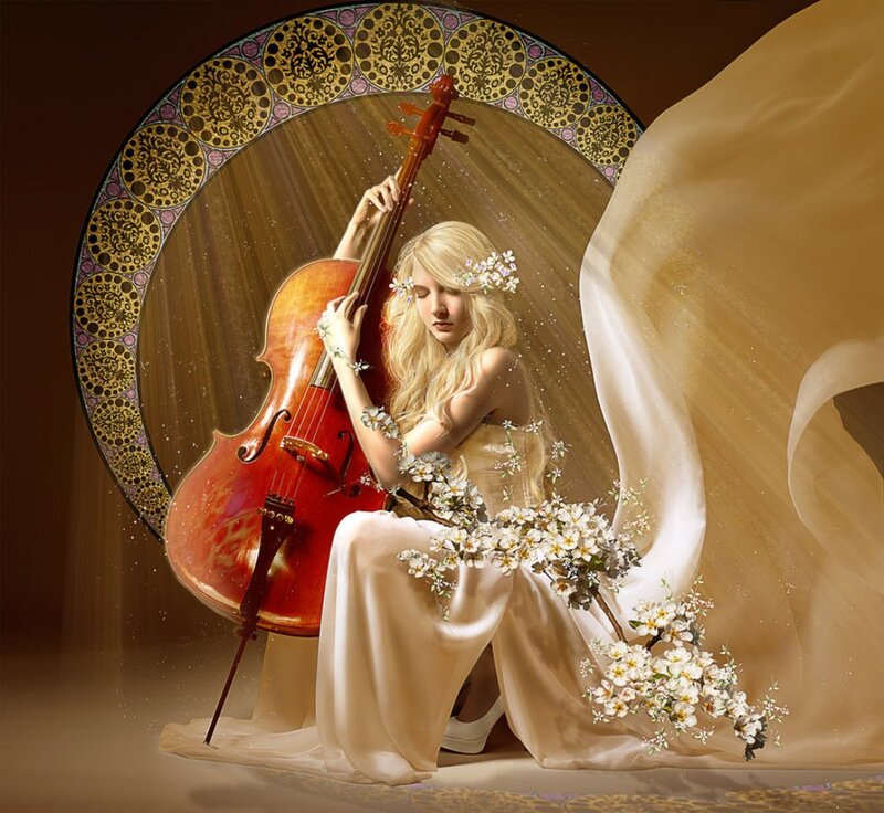 Woman with Cello — Gold