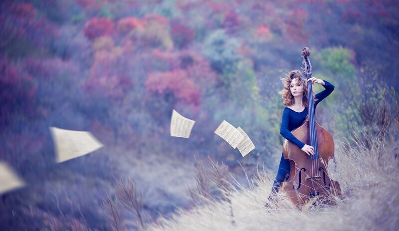 Woman with Cello — Purple, Dreamy