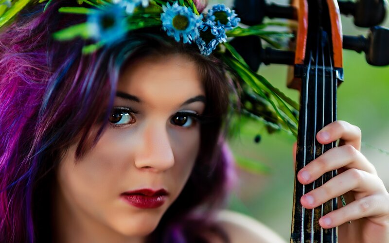 Woman with Cello — Purple, Serene