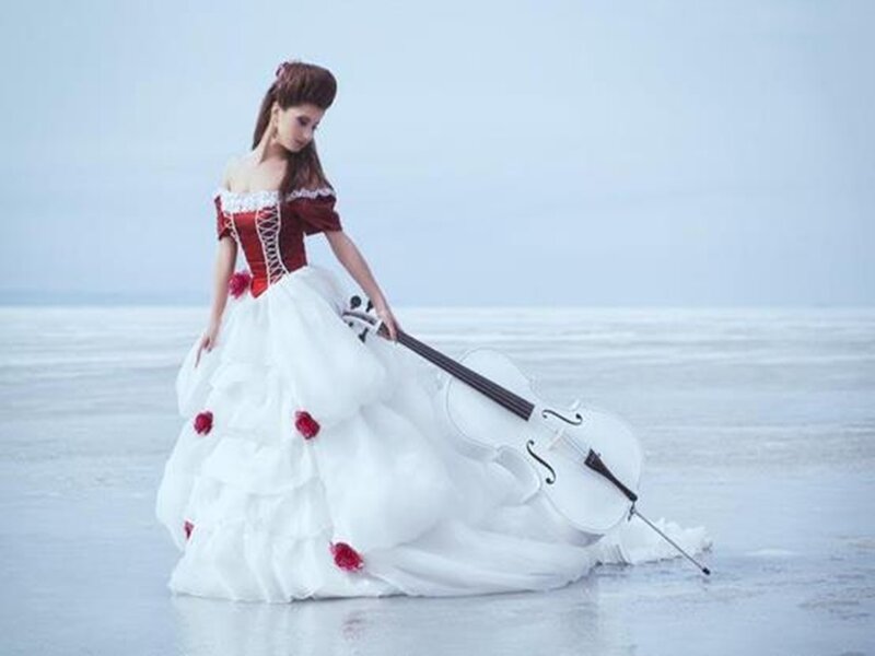 Woman with Cello — White, Serene