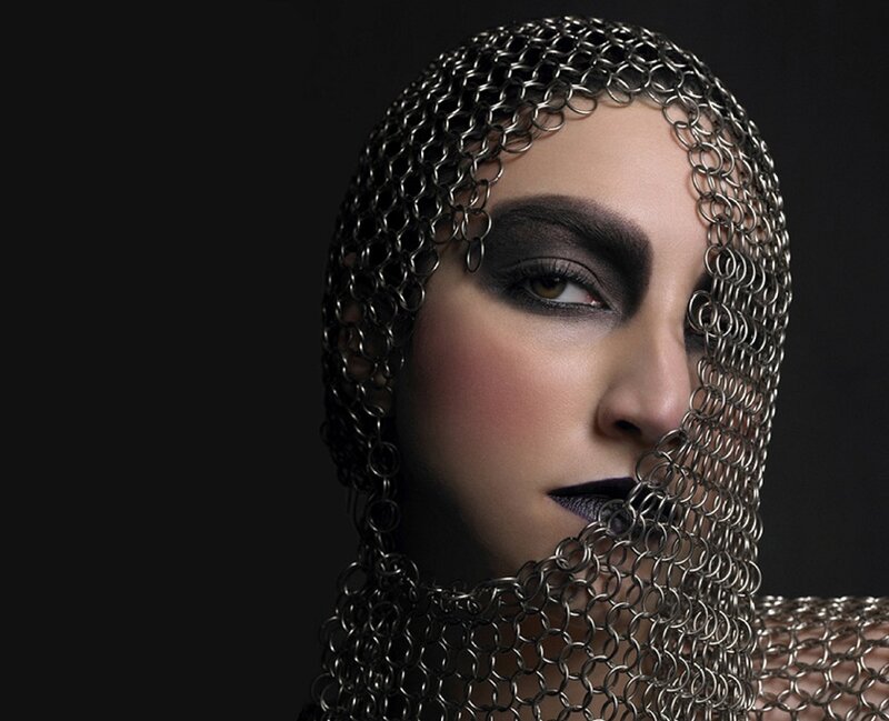 Woman with Chainmail Hood — Black