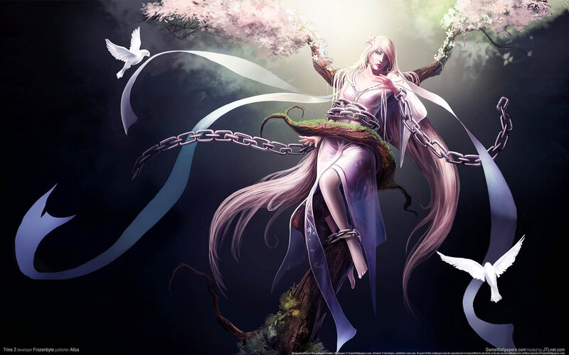 Woman with Chains and Birds — Purple, Dramatic