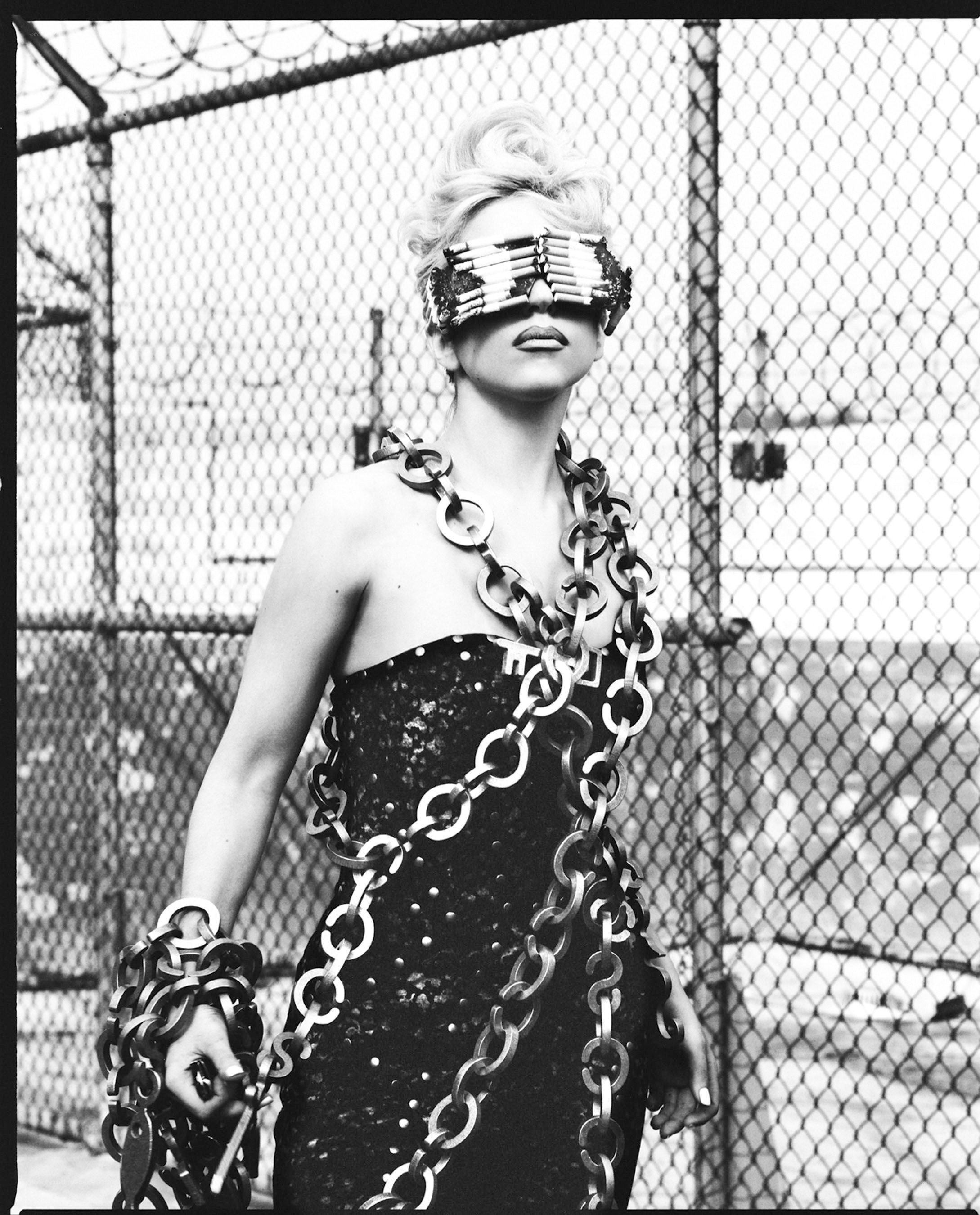 woman with chains and blindfold