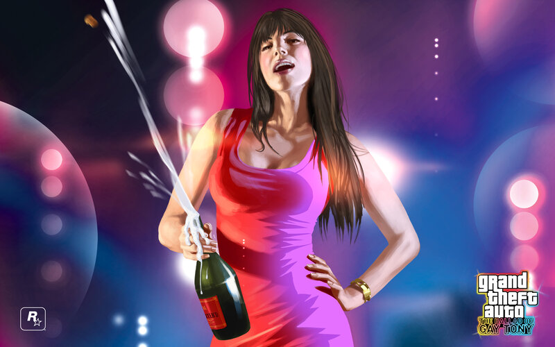 Woman with champagne bottle