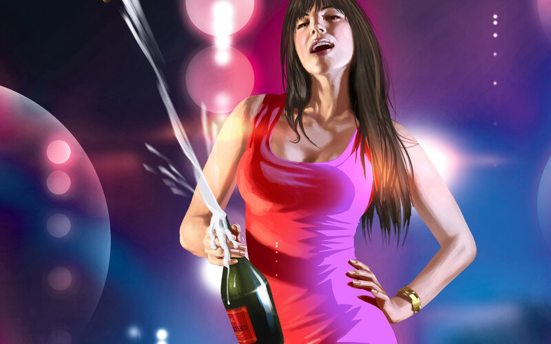 woman with champagne bottle