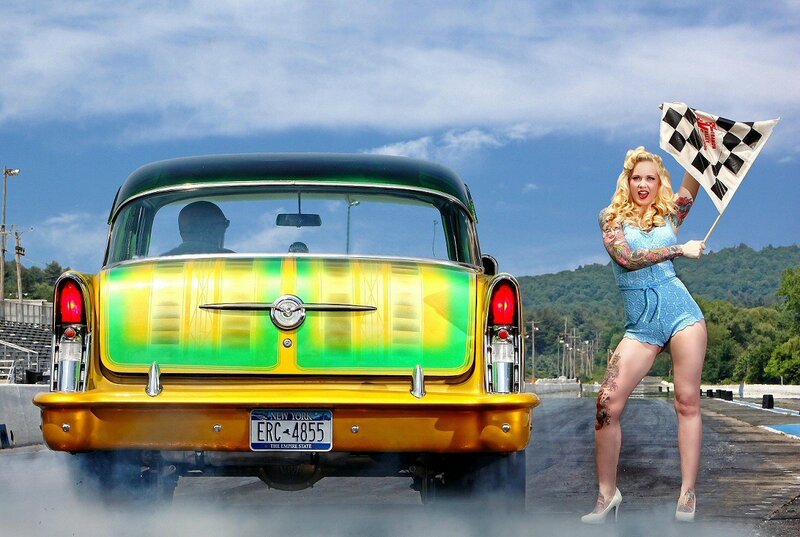 Woman with Checkered Flag — Yellow