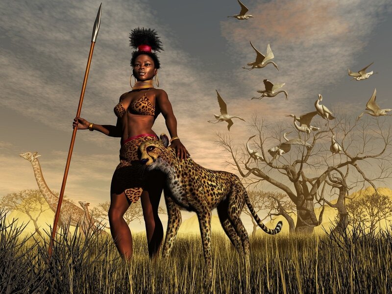 Woman with Cheetah — Brown, Dramatic