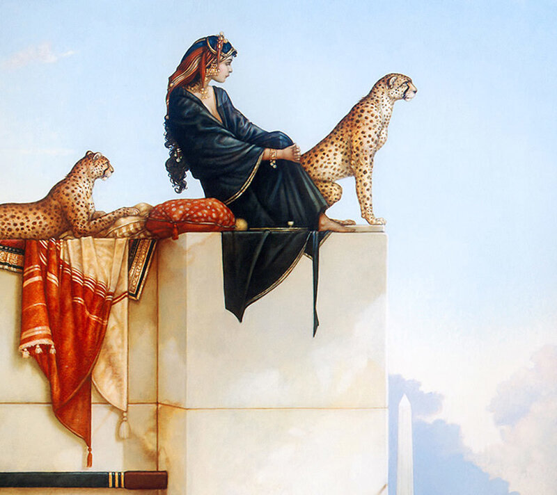 Woman with Cheetahs — Blue