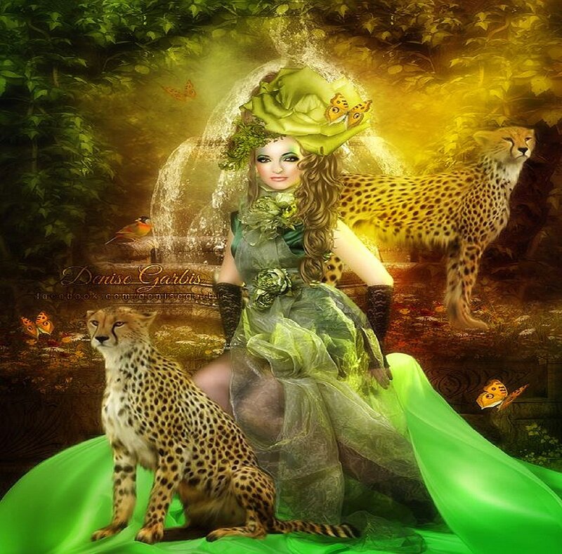Woman with Cheetahs — Green, Fantasy