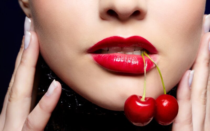 Woman with Cherries — Red, Dramatic, Photograph