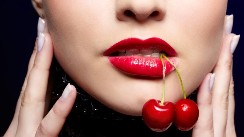 Woman with Cherries — Red, Dramatic