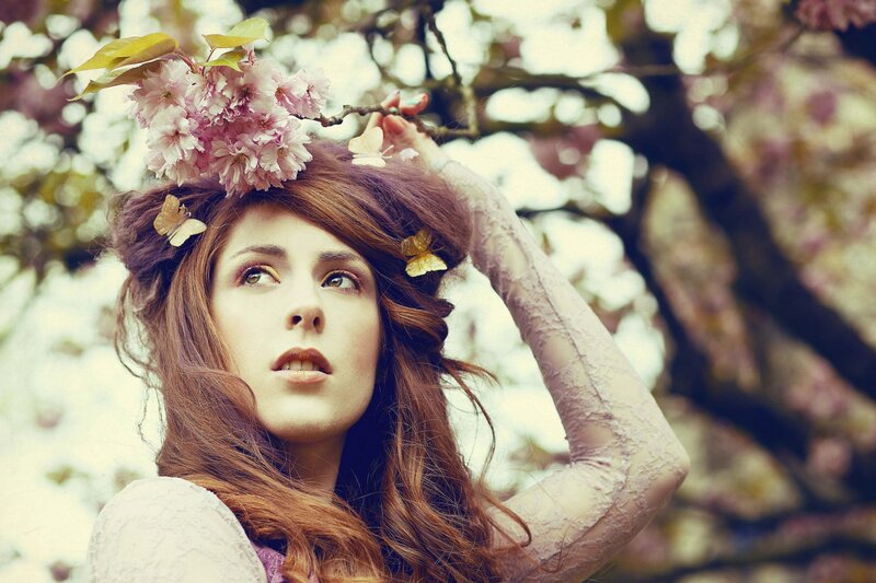 woman with cherry blossoms